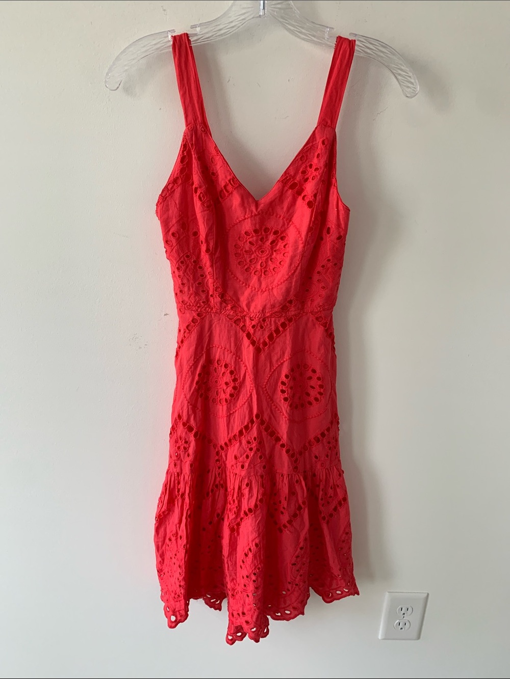 Japna cotton  Red Eyelet V-Neck Midi Dress. NWOT